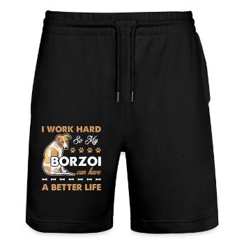 Borzoi Give Better Life To My Borzoi - Stanley/Stella Trainer Unisex Organic Jogging Shorts - black - Front - Nik (191cm) & Marisol (170cm)