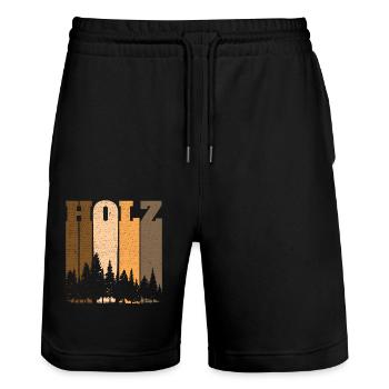 Holz Wald Silhouette Retro Shirt - Stanley/Stella Unisex Bio Joggingshorts Trainer  - Schwarz - Vorne - Nik (191cm) & Marisol (170cm)