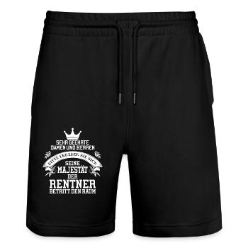 Seine Majestät der Rentner betritt den Raum - Stanley/Stella Unisex Bio Joggingshorts Trainer  - Schwarz - Vorne - Nik (191cm) & Marisol (170cm)