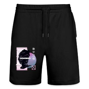 Vaporwave digital love avec des personnages japonais - Short de jogging bio TRAINER Stanley/Stella unisexe - noir - Devant - Nik (191cm) & Marisol (170cm)