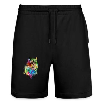 Tiger Aquarell Großkatze Raubkatze Geschenk - Stanley/Stella Unisex Bio Joggingshorts Trainer  - Schwarz - Vorne - Nik (191cm) & Marisol (170cm)