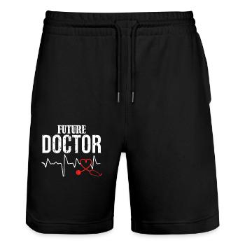Docteur Docts Cadeaux - Short de jogging bio TRAINER Stanley/Stella unisexe - noir - Devant - Nik (191cm) & Marisol (170cm)