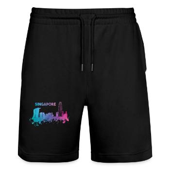 Belle skyline de Singapour aux couleurs vives - Short de jogging bio TRAINER Stanley/Stella unisexe - noir - Devant - Nik (191cm) & Marisol (170cm)