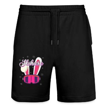 Skihase - Stanley/Stella Unisex Bio Joggingshorts Trainer  - Schwarz - Vorne - Nik (191cm) & Marisol (170cm)
