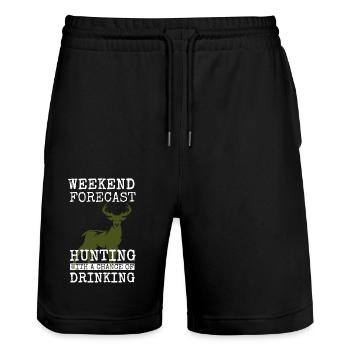 Hunt hunter ranger deer gift gift idea - Stanley/Stella Trainer Unisex Organic Jogging Shorts - black - Front - Nik (191cm) & Marisol (170cm)