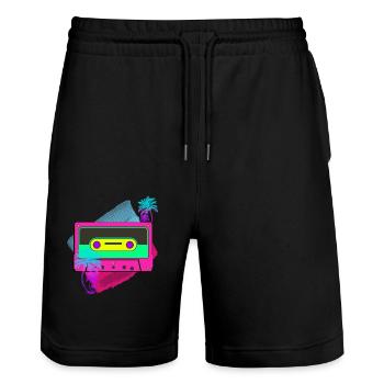 80s party - Stanley/Stella Trainer Unisex Organic Jogging Shorts - black - Front - Nik (191cm) & Marisol (170cm)