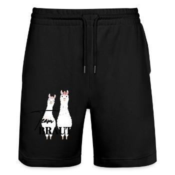 Team Braut Alpaca Lama Alpaka JGA Party Geschenk - Stanley/Stella Unisex Bio Joggingshorts Trainer  - Schwarz - Vorne - Nik (191cm) & Marisol (170cm)