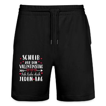 Scheiß auf den Valentinstag - Ich liebe dich j... - Stanley/Stella Unisex Bio Joggingshorts Trainer  - Schwarz - Vorne - Nik (191cm) & Marisol (170cm)