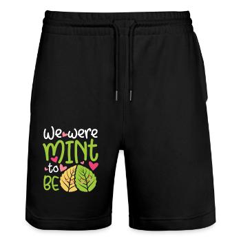 We were mint to be - Valentinstag Spruch Minze - Stanley/Stella Unisex Bio Joggingshorts Trainer  - Schwarz - Vorne - Nik (191cm) & Marisol (170cm)