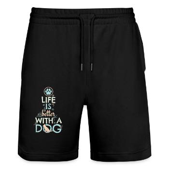 La vie est meilleure avec un chien - Short de jogging bio TRAINER Stanley/Stella unisexe - noir - Devant - Nik (191cm) & Marisol (170cm)