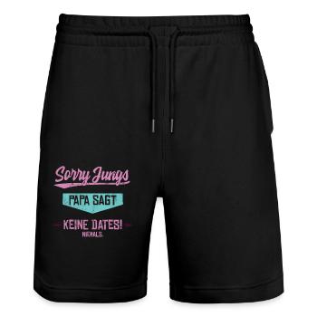 Sorry Jungs Papa sagt keine Dates - Stanley/Stella Unisex Bio Joggingshorts Trainer  - Schwarz - Vorne - Nik (191cm) & Marisol (170cm)