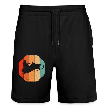 Vintage Schneemobil Retro Schlitten T-Shirt - Stanley/Stella Unisex Bio Joggingshorts Trainer  - Schwarz - Vorne - Nik (191cm) & Marisol (170cm)