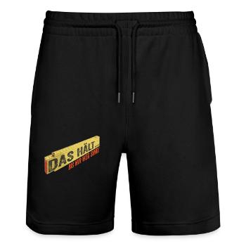 Zollstock Das hält bis wir weg sind - Stanley/Stella Unisex Bio Joggingshorts Trainer  - Schwarz - Vorne - Nik (191cm) & Marisol (170cm)