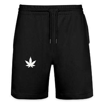 Hemp Leaf - Cannabis - Hemp - Stanley/Stella Trainer Unisex Organic Jogging Shorts - black - Front - Nik (191cm) & Marisol (170cm)