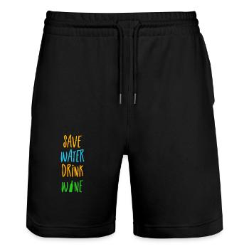 save water drink wine - speicher Wasser trink Wein - Stanley/Stella Unisex Bio Joggingshorts Trainer  - Schwarz - Vorne - Nik (191cm) & Marisol (170cm)