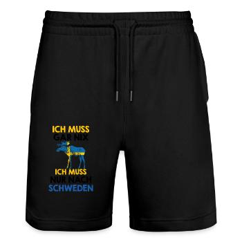 Ich muss gar nix - Ich muss nur nach Schweden - Stanley/Stella Unisex Bio Joggingshorts Trainer  - Schwarz - Vorne - Nik (191cm) & Marisol (170cm)