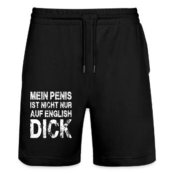 Mein Penis ist nicht nur auf englisch DICK - Stanley/Stella Unisex Bio Joggingshorts Trainer  - Schwarz - Vorne - Nik (191cm) & Marisol (170cm)
