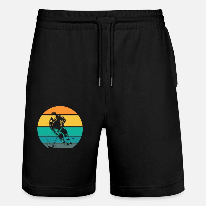 Eishockey Eishockeyspieler Geschenkidee Retro - Stanley/Stella Unisex Bio Joggingshorts Trainer  - Schwarz