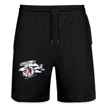 Grandma in the helicopter - Stanley/Stella Trainer Unisex Organic Jogging Shorts - black - Front - Nik (191cm) & Marisol (170cm)