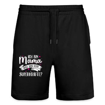 Ich bin Mama was sind deine Superkräfte - Mutter - Stanley/Stella Unisex Bio Joggingshorts Trainer  - Schwarz - Vorne - Nik (191cm) & Marisol (170cm)
