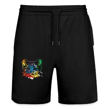 Chat pop art - Short de jogging bio TRAINER Stanley/Stella unisexe - noir - Devant - Nik (191cm) & Marisol (170cm)