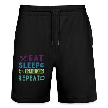 Eat Sleep Dog Trainer Repeat Funny Dog Trainer - Stanley/Stella Trainer Unisex Organic Jogging Shorts - black - Front - Nik (191cm) & Marisol (170cm)