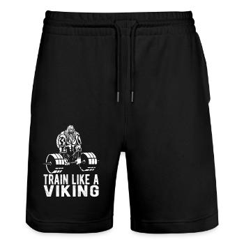 Bodybuilder viking - Short de jogging bio TRAINER Stanley/Stella unisexe - noir - Devant - Nik (191cm) & Marisol (170cm)