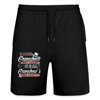 Line Dance Oma - Stanley/Stella Trainer Unisex Organic Jogging Shorts - black - Front - Nik (191cm) & Marisol (170cm)