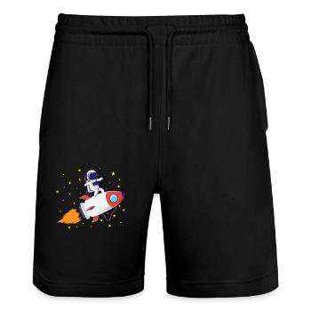 Astronaut on rocket - Stanley/Stella Trainer Unisex Organic Jogging Shorts - black - Front - Nik (191cm) & Marisol (170cm)