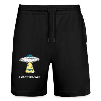 JE VEUX QUITTER OVNI avec une baleine disant idée cadeau - Short de jogging bio TRAINER Stanley/Stella unisexe - noir - Devant - Nik (191cm) & Marisol (170cm)