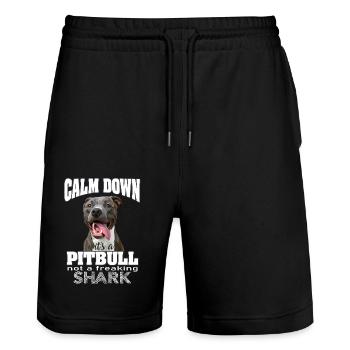 pitbull not a shark - Stanley/Stella Trainer Unisex Organic Jogging Shorts - black - Front - Nik (191cm) & Marisol (170cm)