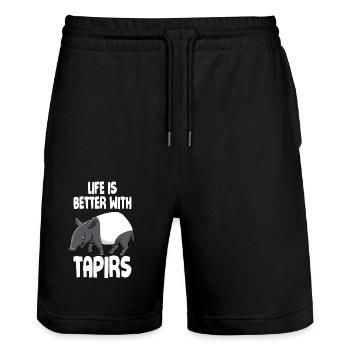 Life is better with tapirs - Stanley/Stella Trainer Unisex Organic Jogging Shorts - black - Front - Nik (191cm) & Marisol (170cm)