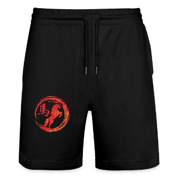 Pferd chinesisches Tierkreiszeichen - Stanley/Stella Unisex Bio Joggingshorts Trainer  - Schwarz - Vorne - Nik (191cm) & Marisol (170cm)