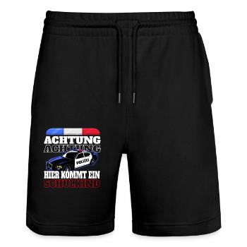 Schulkind 2021 Einschulung Polizei Junge Geschenk - Stanley/Stella Unisex Bio Joggingshorts Trainer  - Schwarz - Vorne - Nik (191cm) & Marisol (170cm)