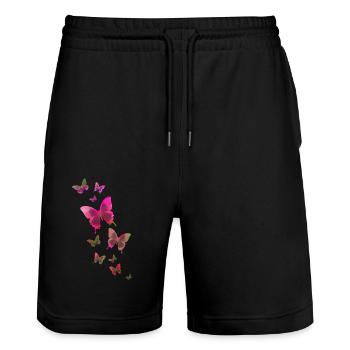 Papillon papillon des animaux coloré couleur - Short de jogging bio TRAINER Stanley/Stella unisexe - noir - Devant - Nik (191cm) & Marisol (170cm)