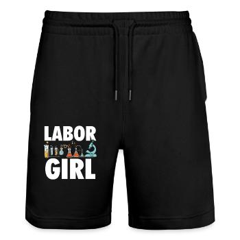Laboratoire de labo girl chimie étudiante Laborantin - Short de jogging bio TRAINER Stanley/Stella unisexe - noir - Devant - Nik (191cm) & Marisol (170cm)
