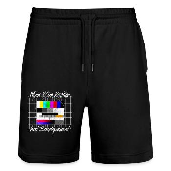 80er Jahre Kostüm Sendepause Testbild 80s Party - Stanley/Stella Unisex Bio Joggingshorts Trainer  - Schwarz - Vorne - Nik (191cm) & Marisol (170cm)
