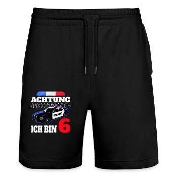 6 Geburtstag Polizei Polizeiauto Junge Geschenk - Stanley/Stella Unisex Bio Joggingshorts Trainer  - Schwarz - Vorne - Nik (191cm) & Marisol (170cm)