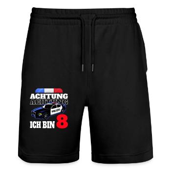 8 Geburtstag Polizei Polizeiauto Junge Geschenk - Stanley/Stella Unisex Bio Joggingshorts Trainer  - Schwarz - Vorne - Nik (191cm) & Marisol (170cm)