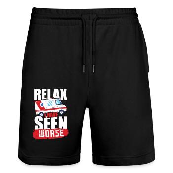 Relax I Have Seen Worse Design für einen - Stanley/Stella Unisex Bio Joggingshorts Trainer  - Schwarz - Vorne - Nik (191cm) & Marisol (170cm)