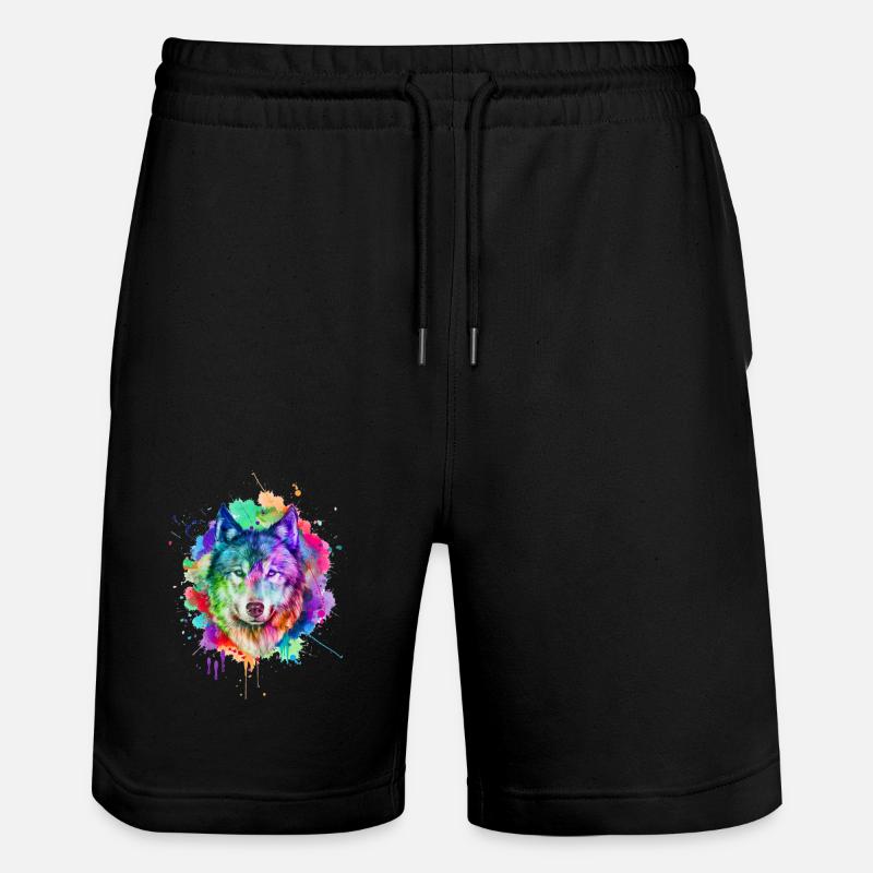Cadeau de loup aquarelle - Short de jogging bio TRAINER Stanley/Stella unisexe - noir