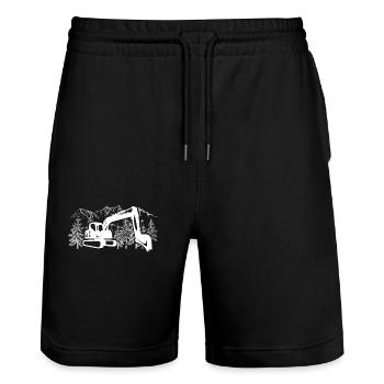 Excavator driver gift ideas - Stanley/Stella Trainer Unisex Organic Jogging Shorts - black - Front - Nik (191cm) & Marisol (170cm)