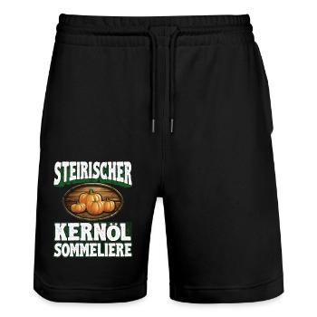 Steirisches Kürbiskernöl für wahre Feinschmecker - Stanley/Stella Unisex Bio Joggingshorts Trainer  - Schwarz - Vorne - Nik (191cm) & Marisol (170cm)