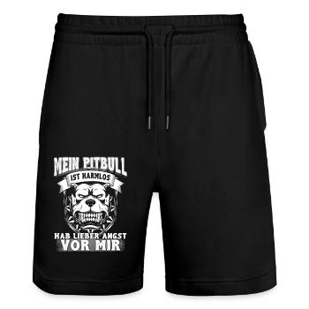 Mein Pitbull ist harmlos, Hab lieber Angst vor Mir - Stanley/Stella Unisex Bio Joggingshorts Trainer  - Schwarz - Vorne - Nik (191cm) & Marisol (170cm)