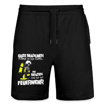 Die besten Mädchen sind bei der Feuerwehr - Stanley/Stella Unisex Bio Joggingshorts Trainer  - Schwarz - Vorne - Nik (191cm) & Marisol (170cm)