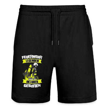 Feuerwehr Legenden – Geboren im Oktober - Stanley/Stella Unisex Bio Joggingshorts Trainer  - Schwarz - Vorne - Nik (191cm) & Marisol (170cm)