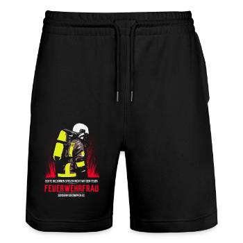 Echte Heldinnen sind Feuerwehrfrauen - Stanley/Stella Unisex Bio Joggingshorts Trainer  - Schwarz - Vorne - Nik (191cm) & Marisol (170cm)
