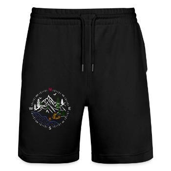 Forest forest compass river camping tent woods nature - Stanley/Stella Trainer Unisex Organic Jogging Shorts - black - Front - Nik (191cm) & Marisol (170cm)