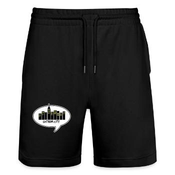 comic gotham city - Stanley/Stella Trainer Unisex Organic Jogging Shorts - black - Front - Nik (191cm) & Marisol (170cm)