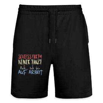 Arbeit lustiger Spruch - Stanley/Stella Unisex Bio Joggingshorts Trainer  - Schwarz - Vorne - Nik (191cm) & Marisol (170cm)